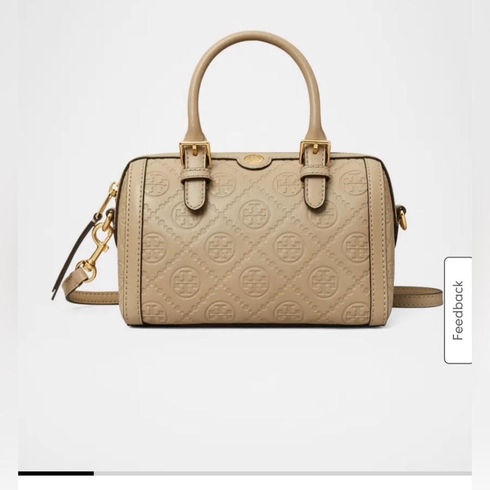 Tory Burch Petite T Monogram Leather Barrel Top-Handle Bag